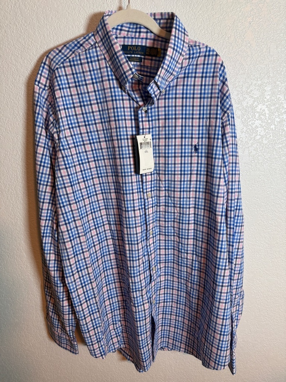 Polo Ralph Lauren Pink Blue White Plaid Classic Fit Performance Shirt Size XXL